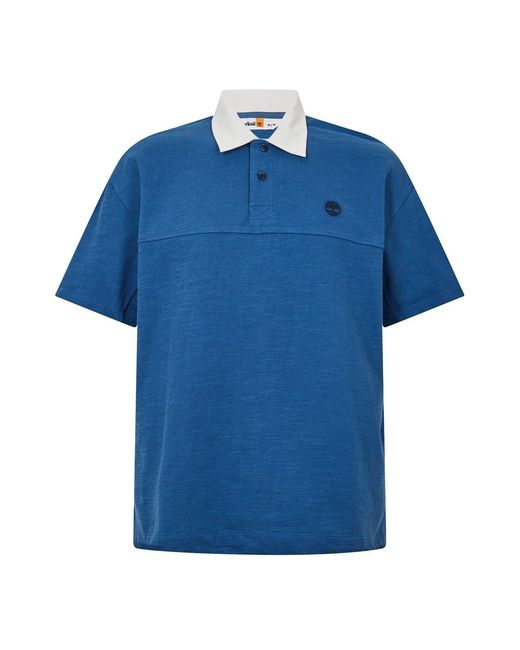 Timberland Blue Textured Collared Neck Short Sleeve Polo Shirt for men