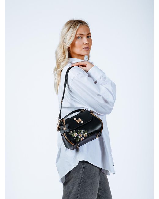 SVNX Black Embroidered Crossbody Bag