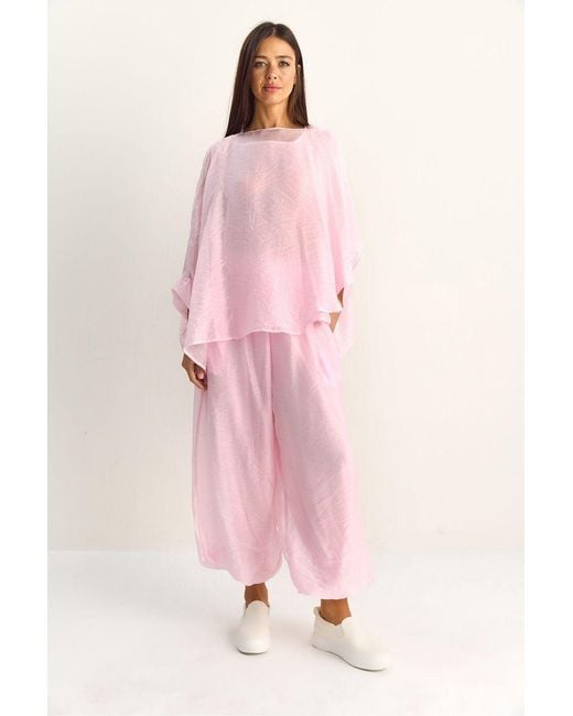 Bianco Lucci Pink High Waist Wide Leg Two-Piece Co-Ord Set