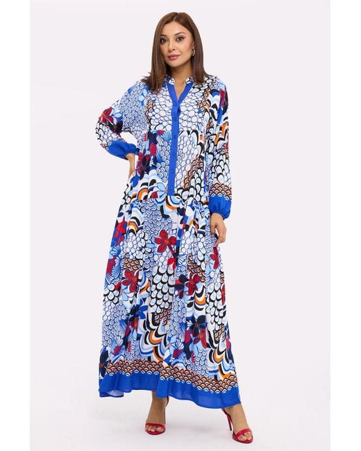 Hiccup Blue Abstract Print Tiered Shirt Maxi Dress