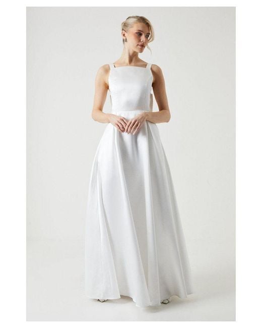 Coast White Bow Back Square Neck Twill Wedding Dress