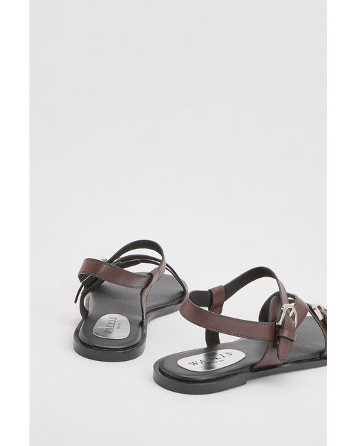 Wallis White Sheska Faux Leather Buckle Detail Asymmetrical Flat Sandals