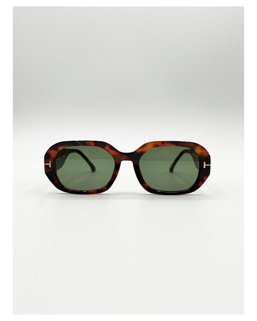 SVNX Green Oval Sunglasses With Wide Arm