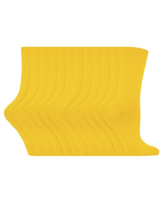 Sock Snob Yellow 24 Pairs Ladies Plain Cotton Rich Dress Socks