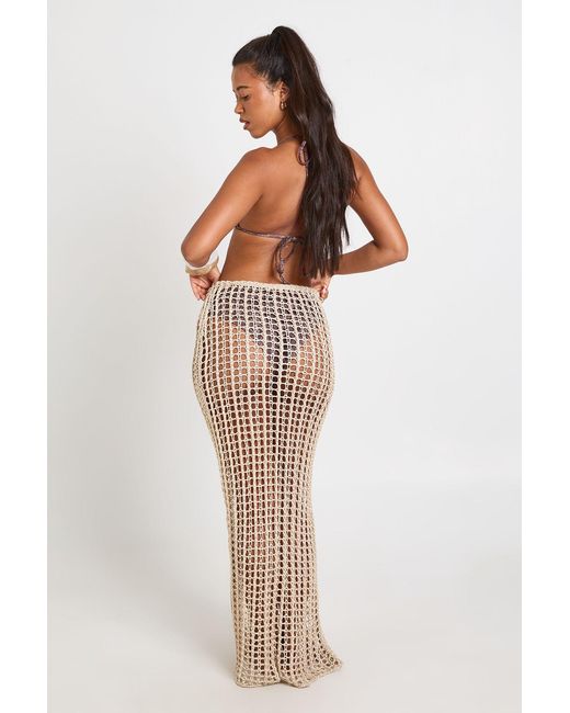 Boohoo Natural Crochet Maxi Beach Skirt