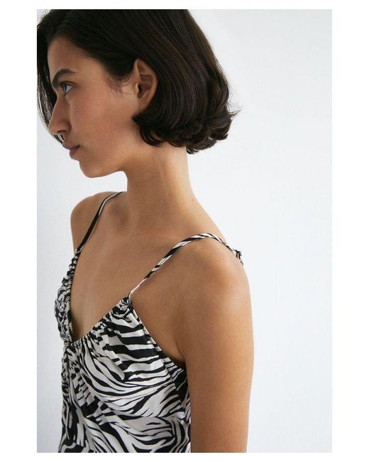 Warehouse White Zebra Print Strappy Fringing Midi Dress