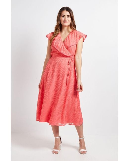 Wallis Red Floral Burn Out Ruffle Midi Dress
