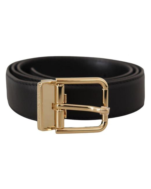 Dolce & Gabbana Black Classic Leather Metal Logo Buckle Belt for men