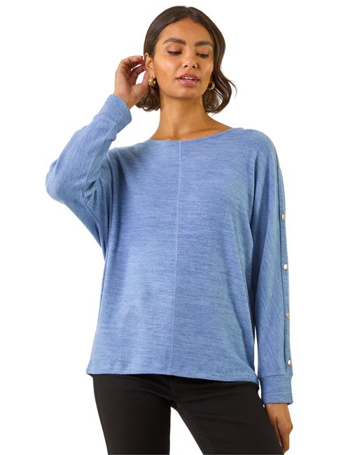 Roman Blue Buttoned Stretch Jersey Top