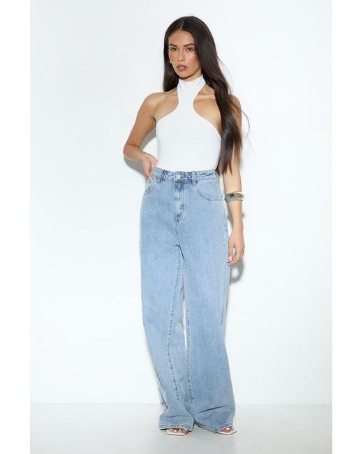 MissPap Blue High Neck Cut Out Bodysuit