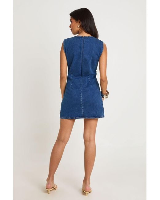 Boohoo Blue Petite Basic Denim Shift Dress