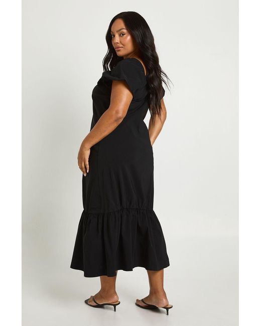 Boohoo Black Plus Drop Hem Puff Sleeve Midaxi Smock Dress