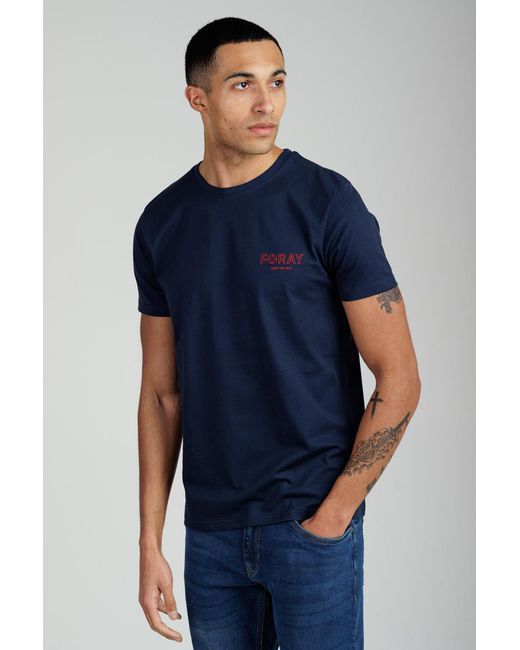 Foray Blue Short Sleeve Cotton Crew Neck Logo T-Shirt for men