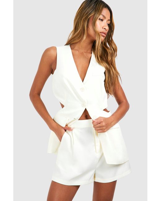Boohoo White Linen Look Open Back Longline Waistcoat