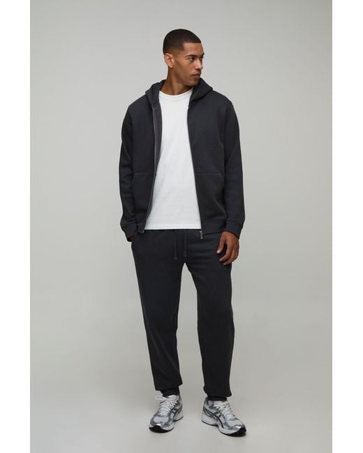 BoohooMAN Blue Regular Zip Through Hooded And Straight Leg Cuffed Jogger for men