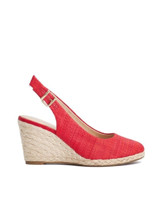 Dune Red Wf Capable Wide Fit Leather Wedge Heel Sandals