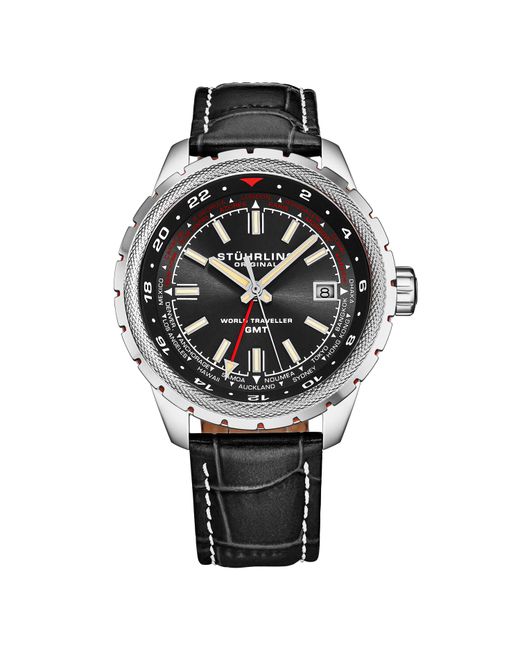 Stuhrling Gray Voyager GMT World Timer Watch for men