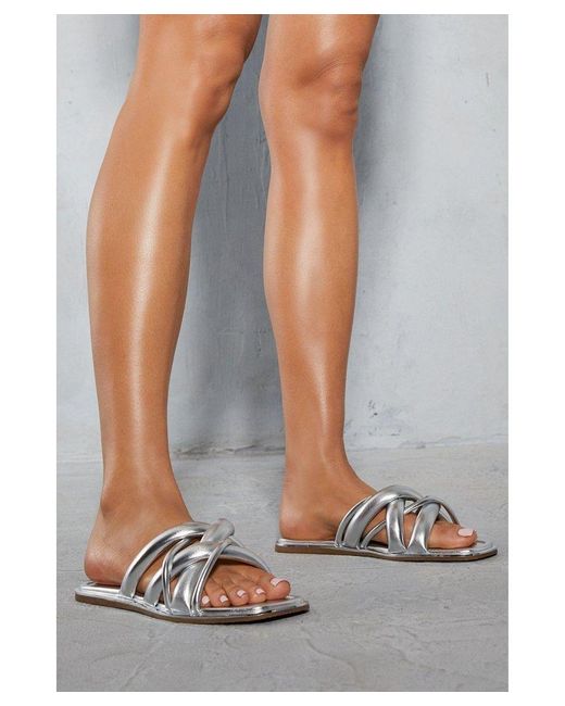 MissPap Gray Metallic Padded Slider Sandals