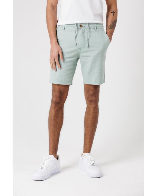 Tokyo Laundry Blue Light Cotton Linen Shorts With Drawstrings for men