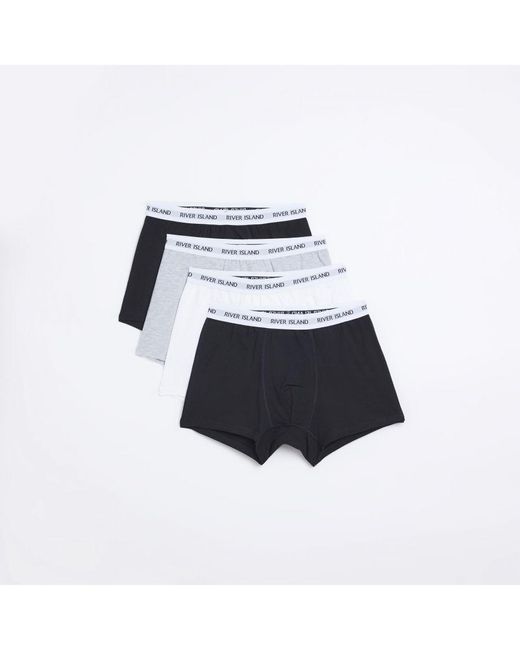 River Island White 4 Pack Boxer Shorts Grey Ri Rib Cotton for men