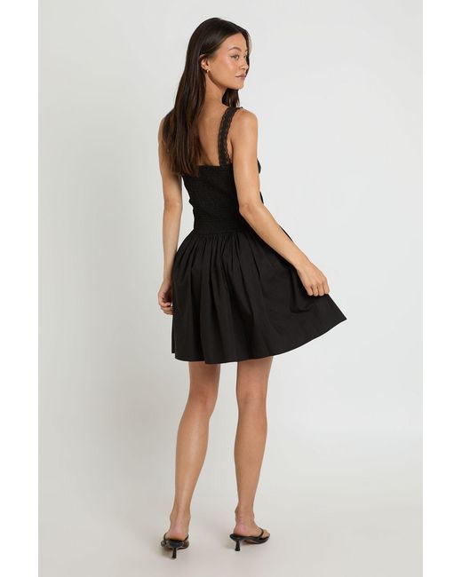 Boohoo Black Tall Lace Trim Ruched Bust Mini Dress