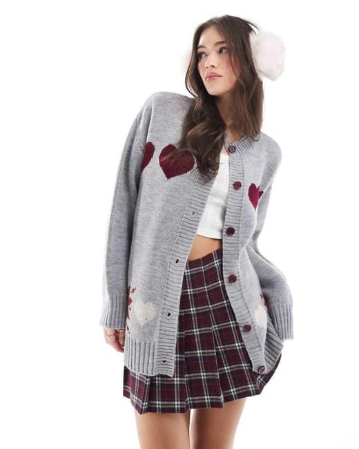 Miss Selfridge Gray Heart Cardigan