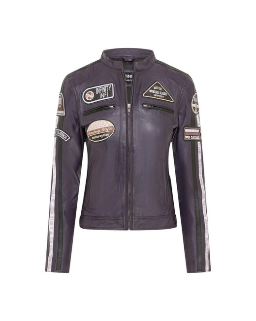 Infinity Leather Blue Biker Racing Badges Jacket-Eastleigh Lamb Leather