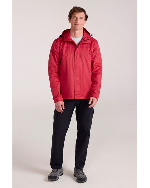 Mountain Warehouse Red 'Torrent' Rain Jacket With Zipped Pockets Waterproof Adjustable Hem for men