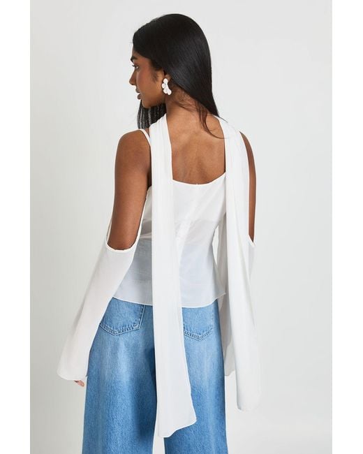 Boohoo White Chiffon Cold Shoulder Scarf Detail Blouse