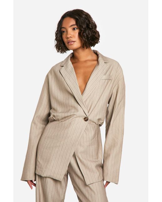 Boohoo Natural Tall Cinched Waist Tailored Jacket