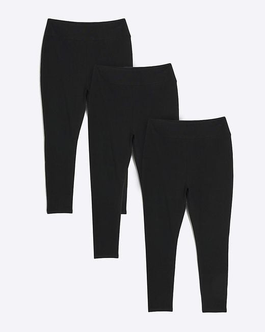 River Island Black Leggings Plus 3 Pack High Waisted Cotton