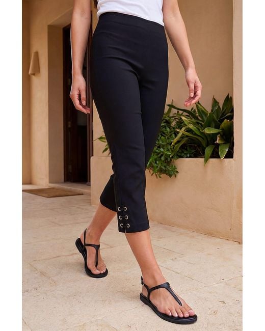 Roman Black Petite Eyelet Cropped Stretch Trouser