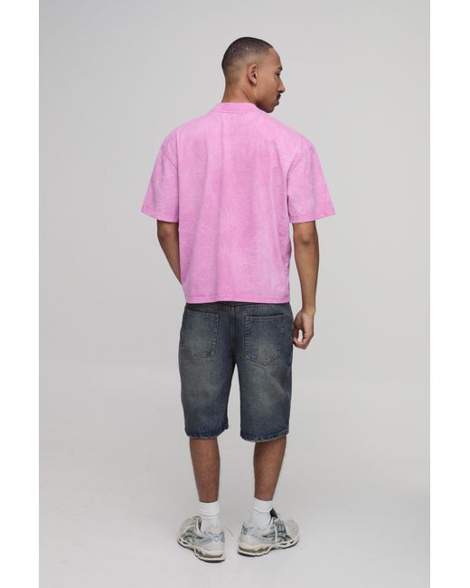 BoohooMAN Pink Oversized Boxy Tie Dye Smiley Face Print T-Shirt for men