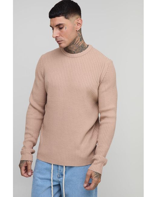 BoohooMAN Blue Tall Basic Regular Fit Ribbed Knitted Jumper for men