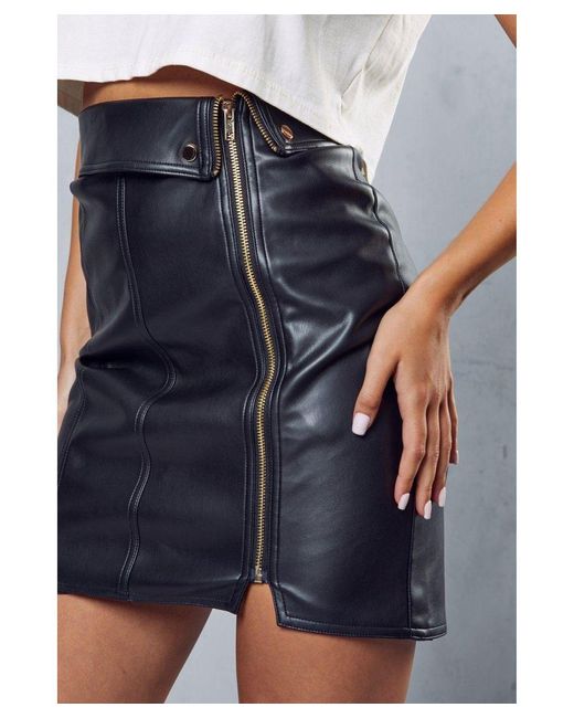 MissPap Gray Premium Leather Look Biker Mini Skirt