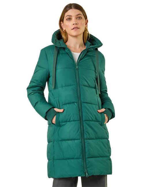 Roman Green Longline Padded Hooded Coat