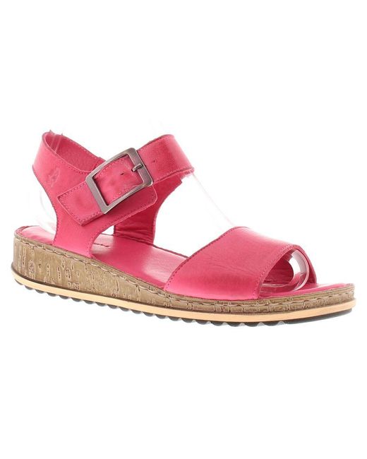 Hush Puppies Pink Sandals Low Wedge Ellie Leather Buckle Leather (Archived)
