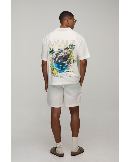 BoohooMAN Multicolor Amalfi Back Print Oversized Shirt & Short Set for men