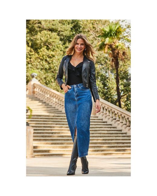 Sosandar Green Leather Collarless Biker Jacket