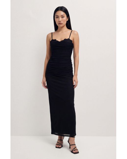 MissPap Blue Premium Tulle Lace Trim Maxi Dress