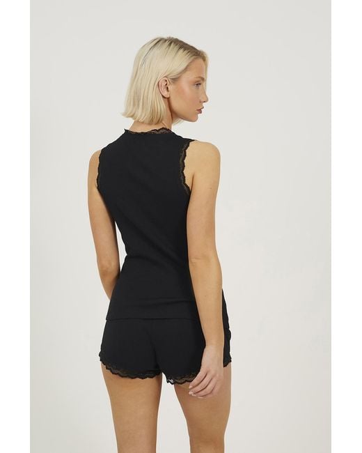Brave Soul Black Lace Trim Vest And Short Pyjama Set