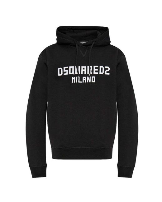 DSquared² Black Milano Logo Cool Fit Hoodie Cotton for men