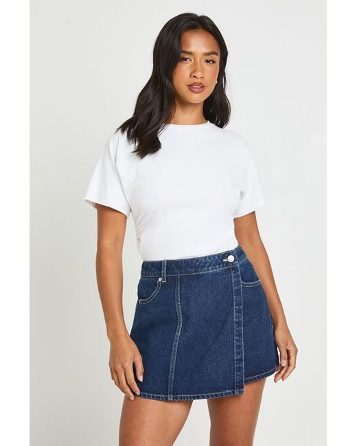 Boohoo White Petite Wrap Front Denim Skort