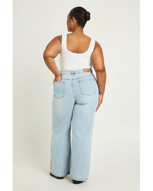 Boohoo Blue The Plus High Waist Straight Leg Jean