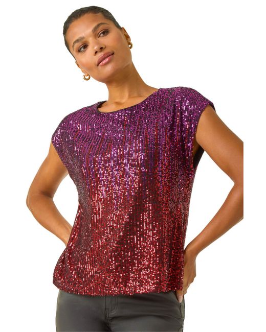 Roman Red Ombre Sequin Tunic Top