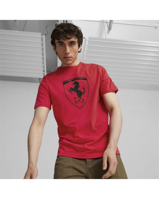 PUMA Red Scuderia Ferrari Race Big Shield Motorsport T-Shirt for men