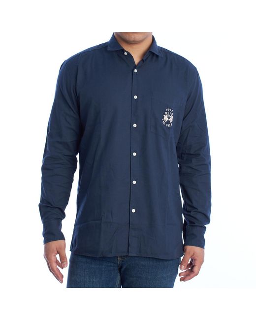 La Martina Blue Long Sleeve Oxford Shirt Ymc008-Ox077 for men