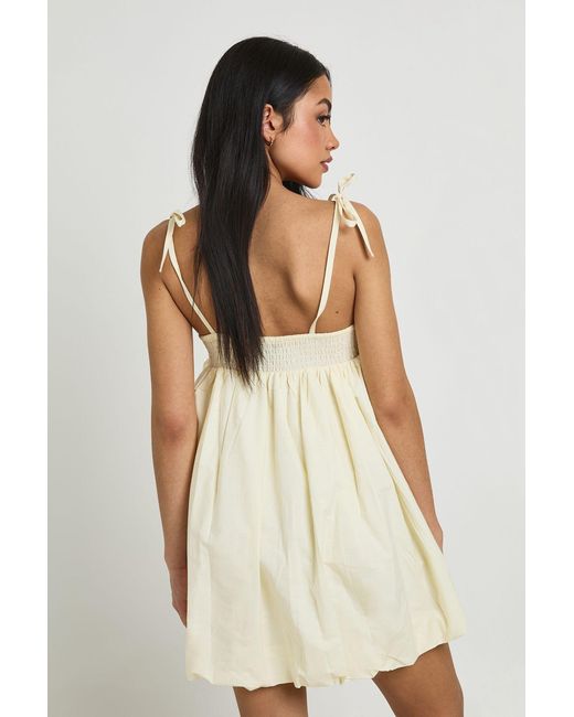 Boohoo Natural Cotton Poplin Puff Ball Mini Dress