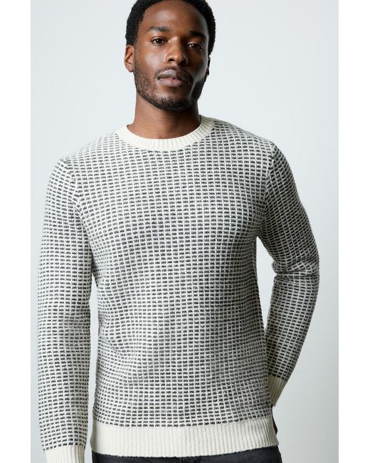 French Connection Gray Textured Waffle Knit Crew Neck Long Sleeve Jumper for men