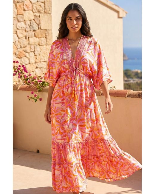 Roman Red Floral Boho Maxi Dress